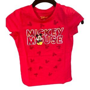 Disney Mickey Mouse Red Graphic T-shirt Girls Sz S 6-6X Hidden Mickey Accents